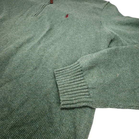 Polo Ralph Lauren Men's XXL Green 1/2 Zip Pullover Cotton Sweater Pony Logo - Picture 6 of 12
